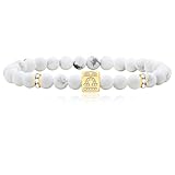 Pulsera elástica Ajustable con 12 Constelaciones de circón con Incrustaciones - Pulseras con Cuentas de Turquesa Blanca esmerilada de 6 mm para Mujeres y Hombres SJYA4647