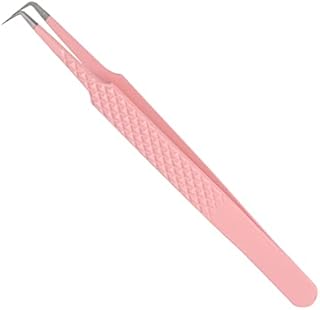 Lash Tweezers Professional Tweezer 90° Curved Angled Tips Precision Stainless Steel Tweezer Easy Fan Volume Lash Tweezers Supplies for Eyelash Extension Applications by GEMERRY (Pink)