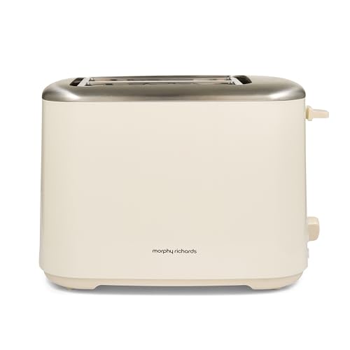 Morphy Richards Equip 2 Slice Toaster, Defrost and Reheat, Browning Controls, Variable Wide Slots, Removable Crumb Tray, Stainless Steel,800W, Cream, 222065