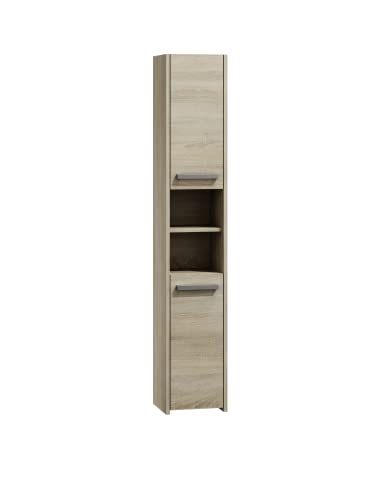 ADGO S30 Armoire de salle de bain, 30 x 30 x 170 cm, haute, étagère, meuble rabattable et verrouillable, étroite, autoportante, chêne sonoma