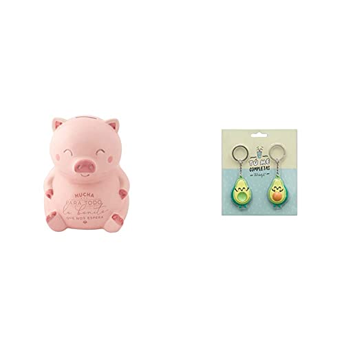 Hucha cerdito Mr. Wonderful regalo original para parejas con dos llaveros conector de caucho