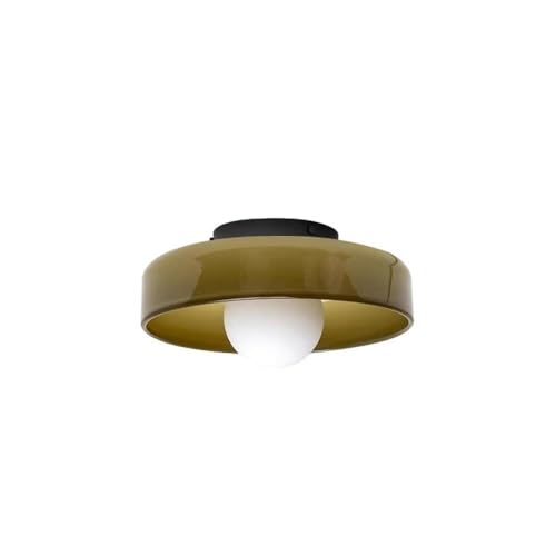 Lámpara de Techo Grande de Cristal Verde de 35 cm Estilo Nórdico Naranja Y Blanco para Cocina Aplique Moderno para Dormitorio Pasillo Porche Entrada Vestíbulo Y Escalera (Verde Oscuro)