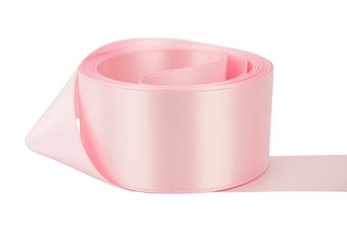 Image of Ribbon Bazaar Double Faced Satin - Premium Gloss Finish - 100% Polyester Ribbon for Gift Wrapping, Crafts, Scrapbooking, Hair Bow, Decorating & More - 3 inch Light Pink 25yd