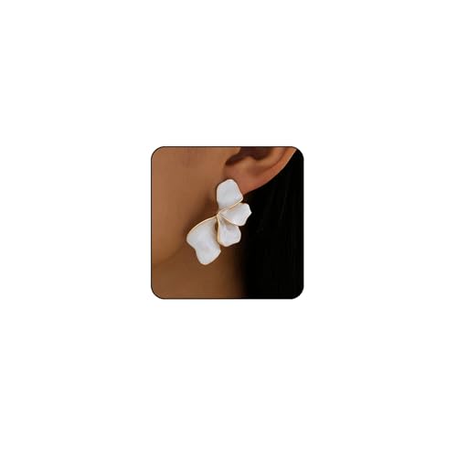 Chunky Earrings Big White Statement Earrings for Women Trendy Large Floral Ginkgo Leaf Flower Earring Irregular Long Drop Dangle Earrings Chunky Jewelry (1 - White) by VRNGI - Used condition - US$5.44