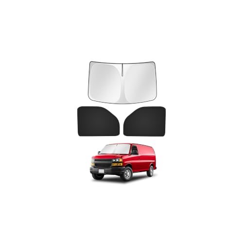 Image of Canvcle Window Shades for 1996-2026 Chevrolet /Chevy Express & GMC Savana Accessories Windshield Sun Shade Side Rear Window Covers Sunshade Shield Privacy Protection for Keep Vehicle Cool Black 3PCS