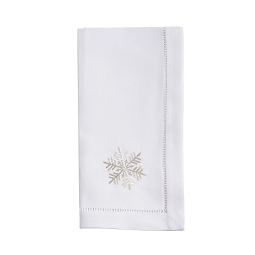 Handmade Snowy Delight Embroidery Napkin with Hemstitched Border (Set of 6)