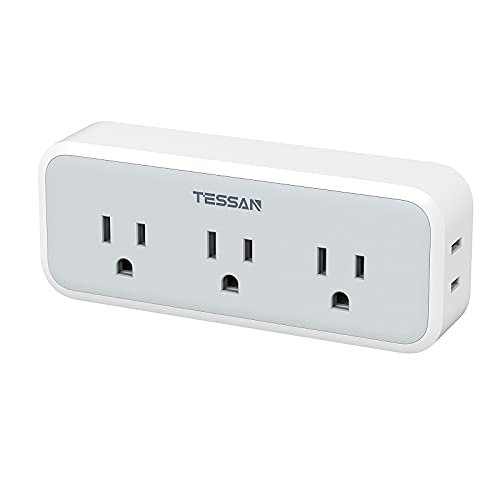 Multi Plug Outlet Extender, TESSAN Surge Protector Wall Plug Splitter with 5 Electrical Outlet Expander, Multiple Plug Adapter for Travel Home Office Gray 5 Outlets