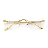 SA106 Mens Hustler Rimless Narrow Rectangle Metal Rim Fashion Eyeglasses Gold Beige