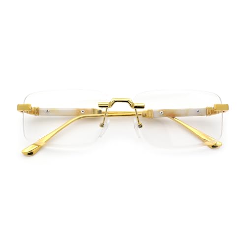 SA106 Mens Hustler Rimless Narrow Rectangle Metal Rim Fashion Eyeglasses Gold Beige