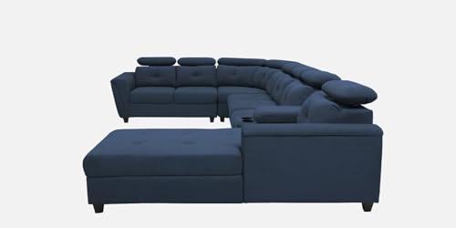 Image of Mishel 12 Seater Sofa Set for Living Room | Sectional U Shaped 12 Seater Sofa with Storage & Cupholder (Blue Fabric, RHS)