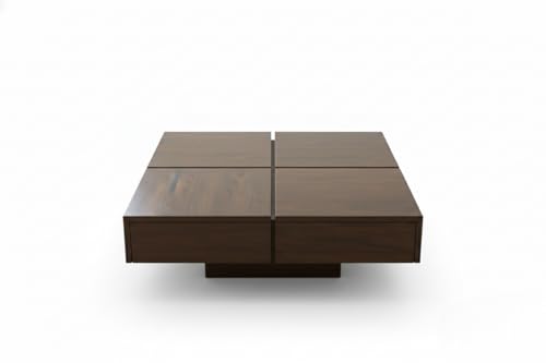 Image of Sheeshsam Wooden Coffee Center Table - Solid Wooden Coffee Table for Living Room - Tea Table Teapoy Center Piece for Home Sofa Center Table for Living Room (Walnut, Noah)
