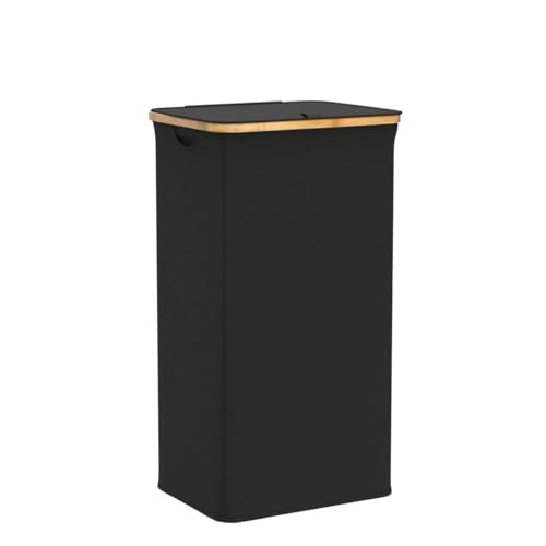 efluky Großer Wäschekorb mit Deckel, hoher Wäschebehälter mit Bambusgriffen, Aufbewahrung von Kleidung und Spielzeug, freistehend, zusammenklappbar, mit Innentasche, Schlafzimmer und Badezimmer,