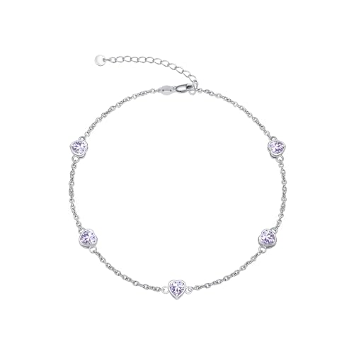 Image of Dorunmo Heart Birthstone Bracelets 925 Sterling Silver Round Birthstone Anklet for Women Birthday Jewelry Gifts for Girlfriend Wife Mother Her