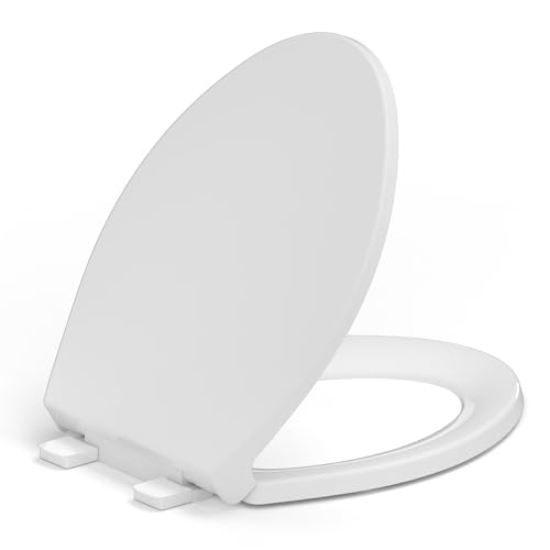 Soft Close Toilet Seat, Fit Elongated and Oval Toilets, Quick Release Hinges for Easy Clean, Two Mounting Options for Easy Installing, Heavy Duty, Never Loosen, White