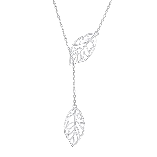 DAOCHONG Long Necklace Sterling Silver Leaf Larait Bar Y Lariat Long Chain Drop Adjustable Necklace for Her, 30"