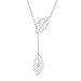 DAOCHONG Long Necklace Sterling Silver Leaf Larait Bar Y Lariat Long Chain Drop Adjustable Necklace for Her, 30"