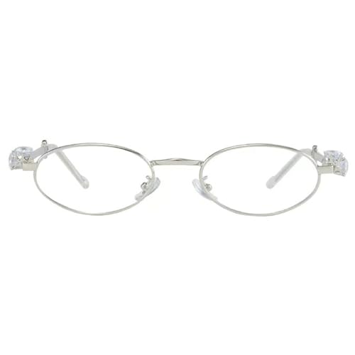 Womens Oval Rhinestone Sunglasses Metal frame Trendy Shades Retro Fashion Diamond Punk Sunglasses UV400 Protection