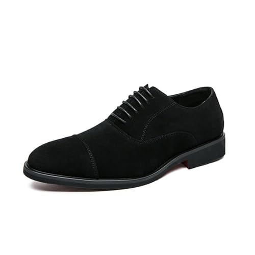 Mens Suede Leather Cap Toe Low Top Business Oxfords Modern Pointed Toe Lace-Up Low Chunky Heel Comfy Slip-On Derby Shoes for Business Formal Party Wedding