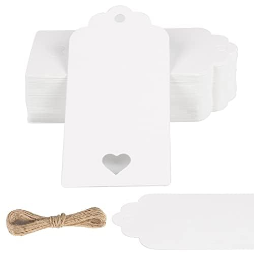 50 Étiquettes Cadeau Kraft Blanc 9,5x4,5cm + Ficelle Jute - Pour Mariage, Noël, Anniversaire - DIY