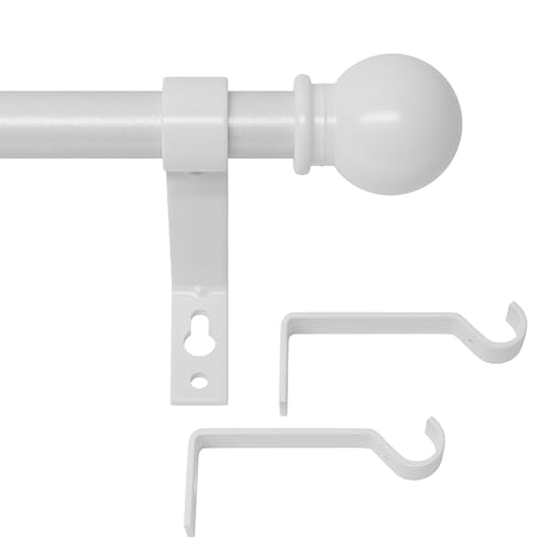White Curtain Rods for Windows 28 to 48 Inch Heavy Duty Curtain Rod Set with Brackets Decorative Adjustable Curtain Rods for Bedroom Living Room 5/8 Metal Drapery Rod