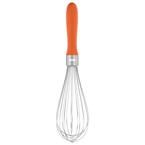 U-Taste Kitchen Whisk: 18/10 Stainless Steel Balloon Whisk 28 cm Medium Egg Beater with 8 High Flex Wires and Non-Slip Silicone Handle for Whipping Blending Mixing Batter Creams Sauces (Orange)