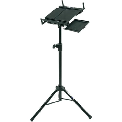 QUIK LOK - LPH003 Tripod Laptop Stand - Heavy Duty Adjustable Steel Projector Stand with Pull-Out Tray and Folding Tripod Base, Portable Floor Mount Holder for Musicians, DJs, and Presenters, Black