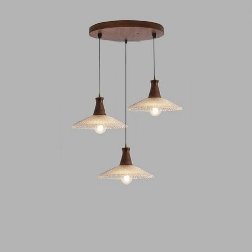 Chandelier îlot en bois rustique à 3 lumières en verre pour salle à manger