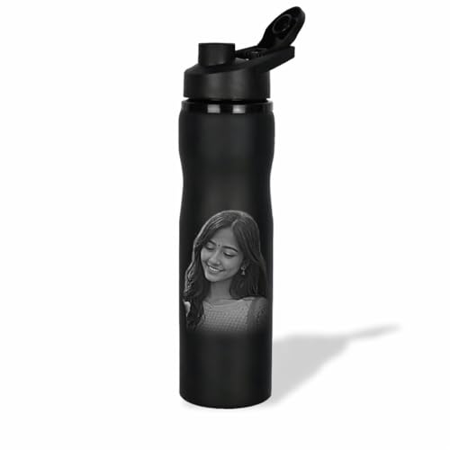 Image of Customized 1000ml Stainless Steel Water Bottle with Name & Photo Engraving | Personalized Leakproof Bottle for Office, Gym & Travel |Unique Gift for Men & Women (Black-1 750 ML)
