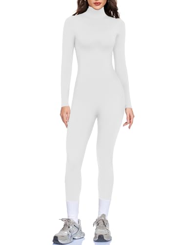 VUTRU Sport Jumpsuits für Damen Lang Eng Yoga Overall Nahtloser Fleece Romper hoher Kragen Einteiler Sexy One Piece Beige S