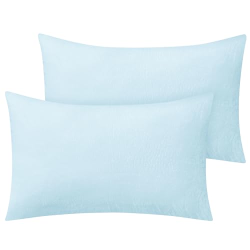 Image of BEDELITE Flannel Pillow Cases Queen Size Set of 2, Blue, 20x30 Inches