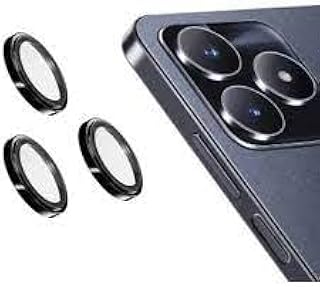 واقي عدسة كاميرا من الزجاج المقوى بدرجة صلابة 9 بحلقة فردية من المعدن مناسب للجراب ومضاد للخدش لموبايل ريلمي C53، أسود