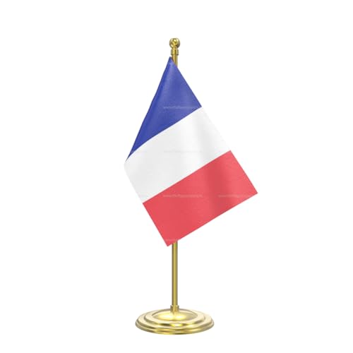 Image of The Flag Company Gold Acrylic Pole with Round Base | Desk Flag for Office, Reception & Home Decor (France)