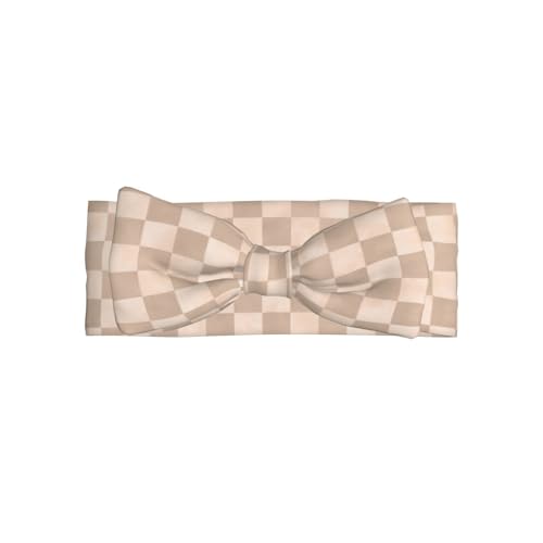 Beige Checker Print Baby Girl Bows Headbands Baby Girls Newborn Headbands Infant Toddlers 0-6 Months