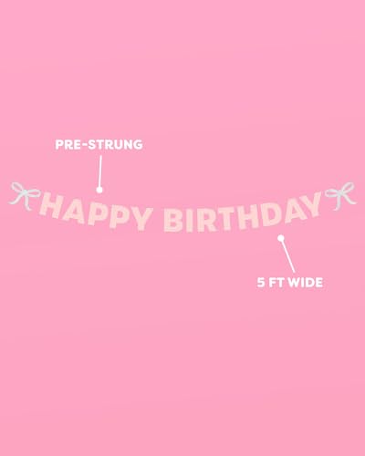 xo, Fetti Happy Birthday Banner, Foil + Pink Glitter | Princess Party Decorations, Bow Garland, 21st Decor, Coquette Graduation, Girls Bday Sign