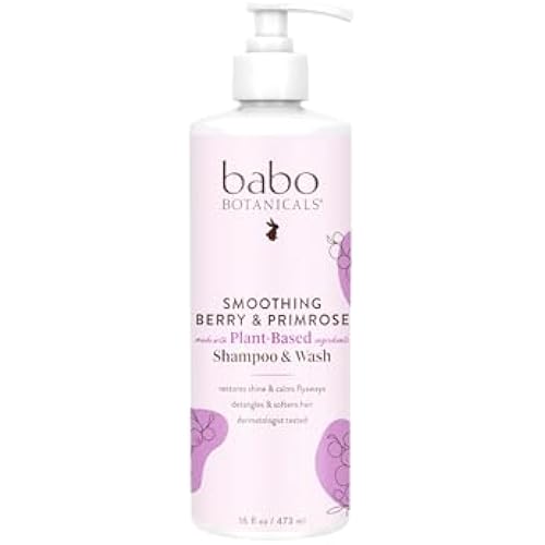 Babo Botanicals Smoothing Berry 2-in-1 Shampoo & Wash - Detangling & Nourishing - Eliminates Frizz & Prevents Static - Evening Primrose Oil - For all ages - Light Berry Fragrance- Vegan