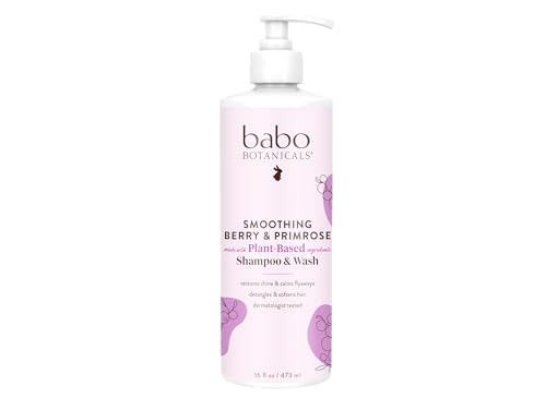 Babo Botanicals Smoothing Berry 2-in-1 Shampoo & Wash - Detangling & Nourishing - Eliminates Frizz & Prevents Static - Evening Primrose Oil - For all ages - Light Berry Fragrance- Vegan