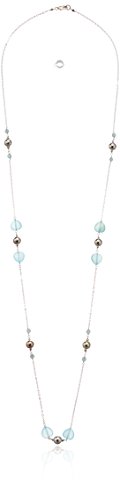 Amazon Collection Sterling Silver Linked Dyed Sea Blue Chalcedony Round Beads And Hearts Necklace, 36' #TOP17
