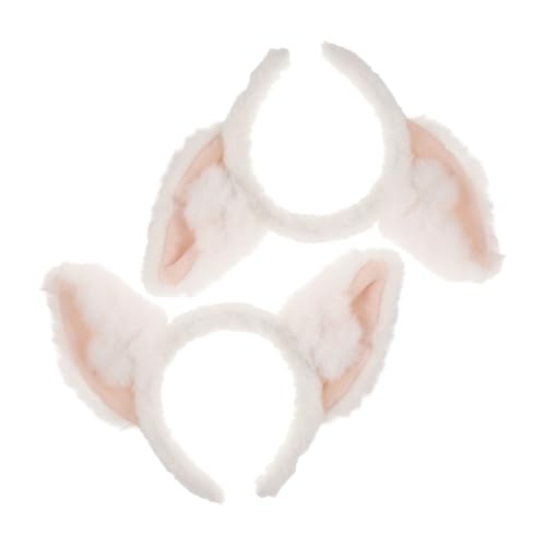 VINTORKY 2個 キツネの耳の頭飾り 猫耳カチューシャ キツネの耳としっぽ ウサギの耳のカチューシャ かわいいハロウィンヘッドバンド 動物のヘッドバンド ヒョウの耳 ぬいぐるみ 白い
