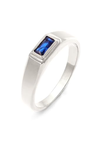 Kuzzoi Bague pour homme avec pierre précieuse saphir, chevalière en argent sterling 925, bague polie pour hommes en tailles de 60 à 66, 0605192625, 62, Gemme
