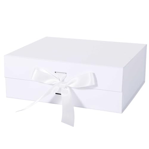 LFBOX White Gift Box with Ribbon Magnetic Lids 10.2x9x3.74 in Christmas Gift Boxes Bridesmaid Groomsman Proposal Boxes Wedding Storage Box 1 Pack