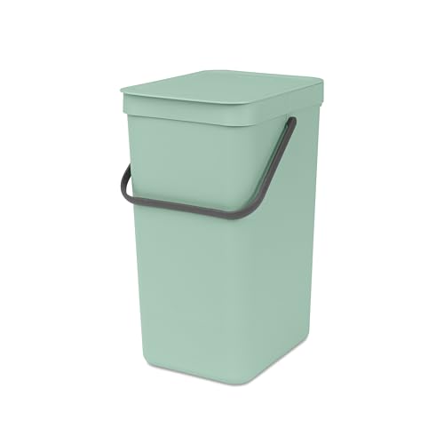 Sort & Go Recycling Trash Can 4.2 Gallons (Jade Green) Space-Efficient Plastic Garbage Can with Handle, Removable and Stay-Open Lid, Easy to Clean Kitchen Can Without Nooks and Rims