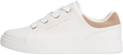 Tommy Hilfiger Damen Cupsole Sneaker Casual aus Leder, Weiß (Ecru/Coastal Taupe), 42