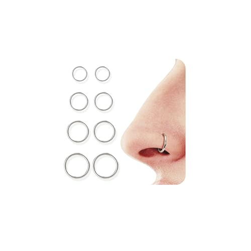 BodyBonita 8 Piezas Piercing Nariz Aros Plata Mujer - Acero Inoxidable 316L Piercing Oreja Septum Piercing Tragus Hombre Daith Rook Helix Piercing Labios Pendientes Plata 16G
