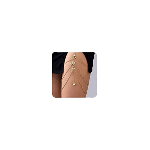 Body Chain For Women Retro Gold Thigh Chain Elastic Leg Chain Jewelry Boho Body Jewelry For Summer Holiday Layered Beaded Bikini Body Chain For Teen Girls(Gold Butterfly) #TOP16