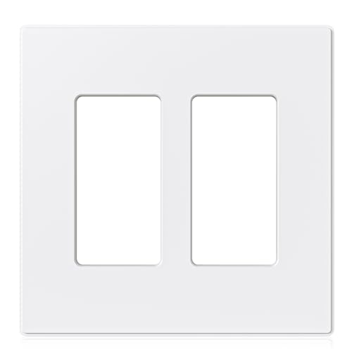Image of ELEGRP 2-Gang Screwless Decorative Wall Plates, Mid-Size 4.88 inch height x 4.94 inch length Unbreakable Thermoplastic Faceplate Cover for Decorator Receptacle Outlet & Switch, UL Listed (1 Pack, Matte White)