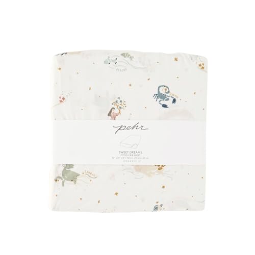 Image of Pehr Crib Sheet, Zodiac, Organic Cotton, 52 inch x 28 inch x 8 inch | Breathable Brushed Organic Cotton for Soft Sleep, Reusable Fabric Bag Packaging, Standard Crib Mattresses