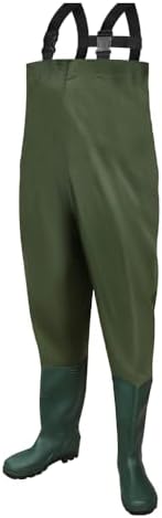 Daromigo Waterbroek voor heren en dames, waterdicht, met laarzen, 70D nylon PVC-materiaal, neopreen voor vissen en outdoor-activiteiten, groen, 46