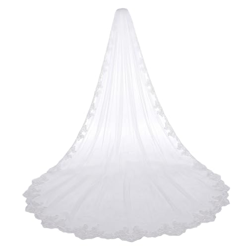Velo de novia elegante con encaje floral para bodas de ensueño al aire libre