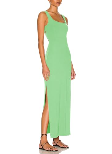 Image of Women Backless Bodycon Maxi Dress High Side Slit Twist Back Tank Dress | Criss Cross Twist Back Clubwear Scoop Neck Evening Party Dress Casual Vacation Beach Sundress Sleeveless Slit Prom Gown