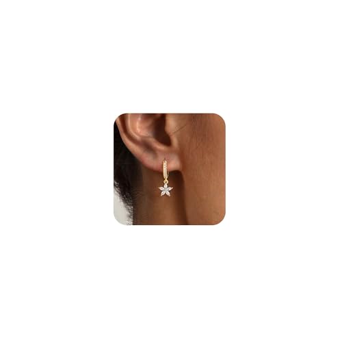 14K Gold Plated Dangle Earrings for Women - Dainty, Trendy, Hypoallergenic CZ Drop Earrings - Simple Long Dangling Jewelry